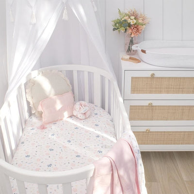 Living Textiles Organic Muslin 2 Pack Oval Cot Fitted Sheet - Botanical/Blush