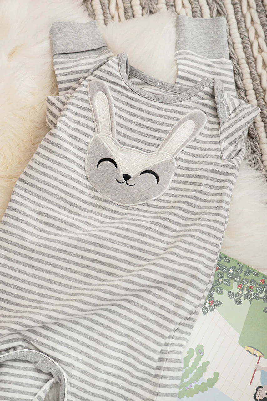 Love To Dream Self-Soothing Footless Romper - Stripe Grey Stevie The Bunny™