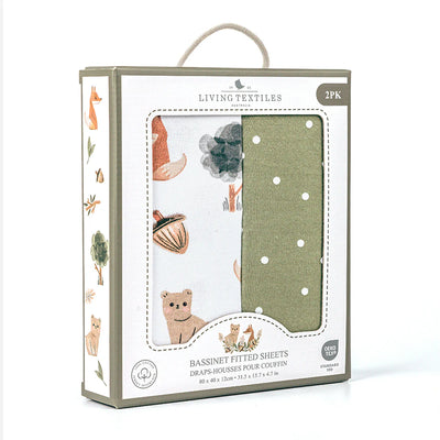 Living Textiles 2 Pack Bassinet Fitted Sheet - Jersey/Forest Retreat