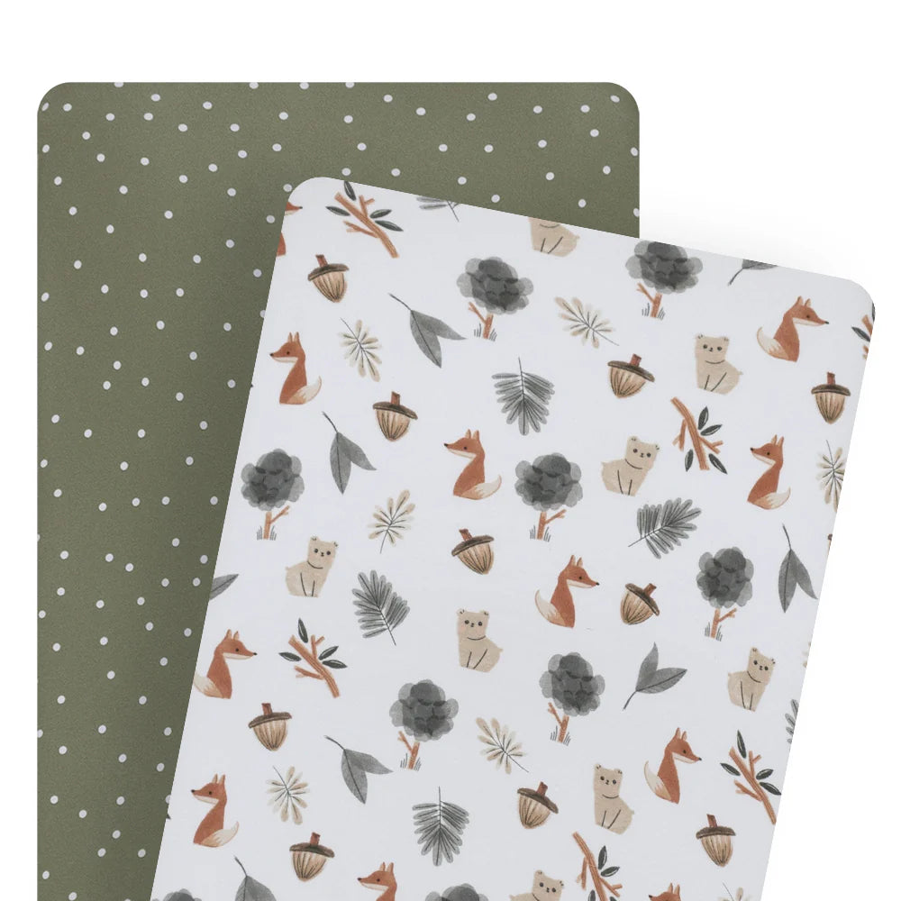 Living Textiles 2 Pack Jersey Bedside Sleeper Fitted Sheet - Forest Retreat