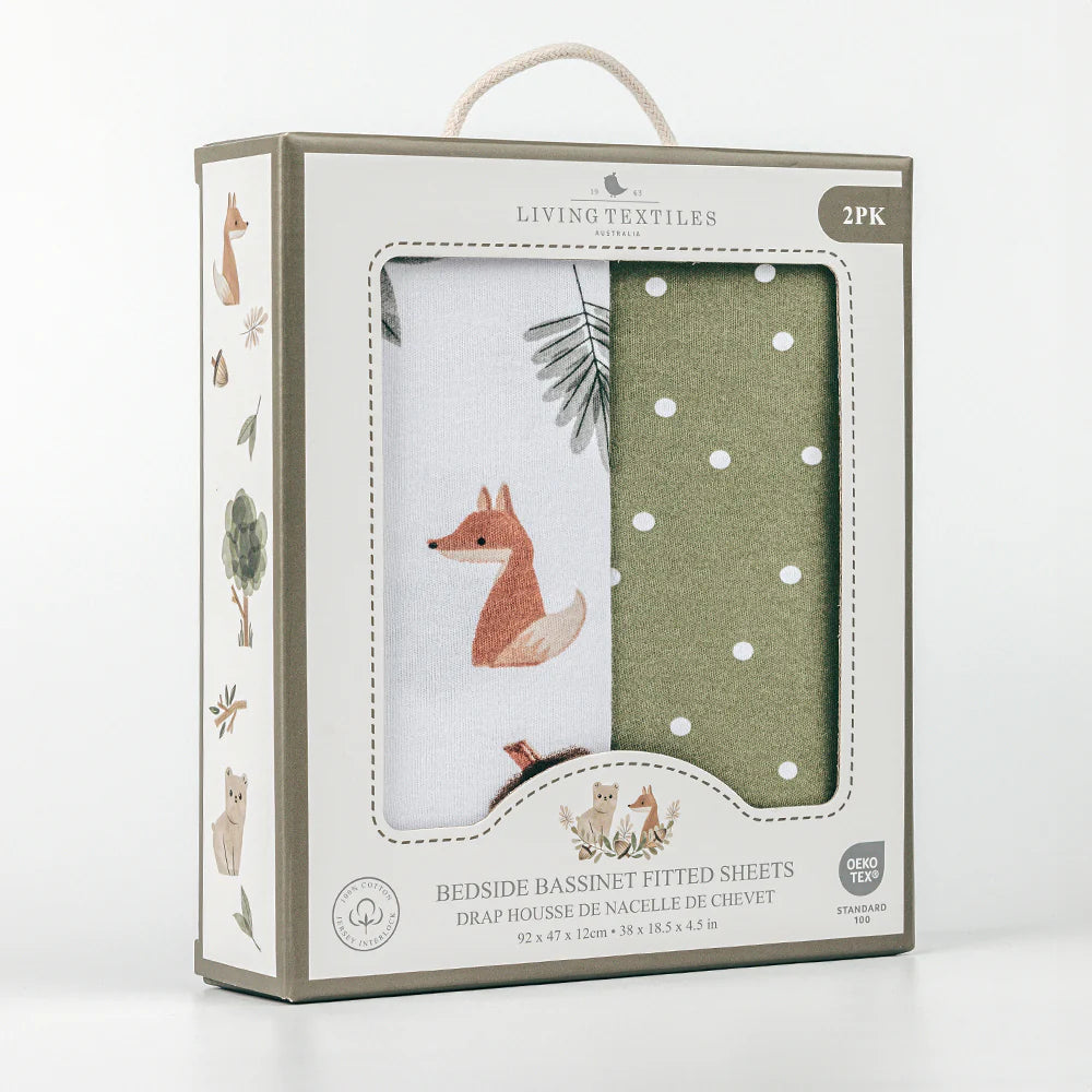 Living Textiles 2 Pack Jersey Bedside Sleeper Fitted Sheet - Forest Retreat