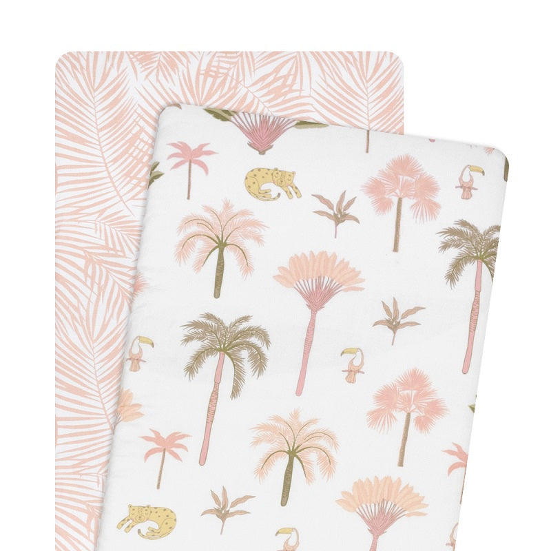 Living Textiles 2 Pack Bedside Bassinet Fitted Sheet - Tropical Mia