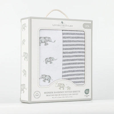 Living Textiles 2 Pack Bedside Bassinet Fitted Sheet - Watercolour Elephant