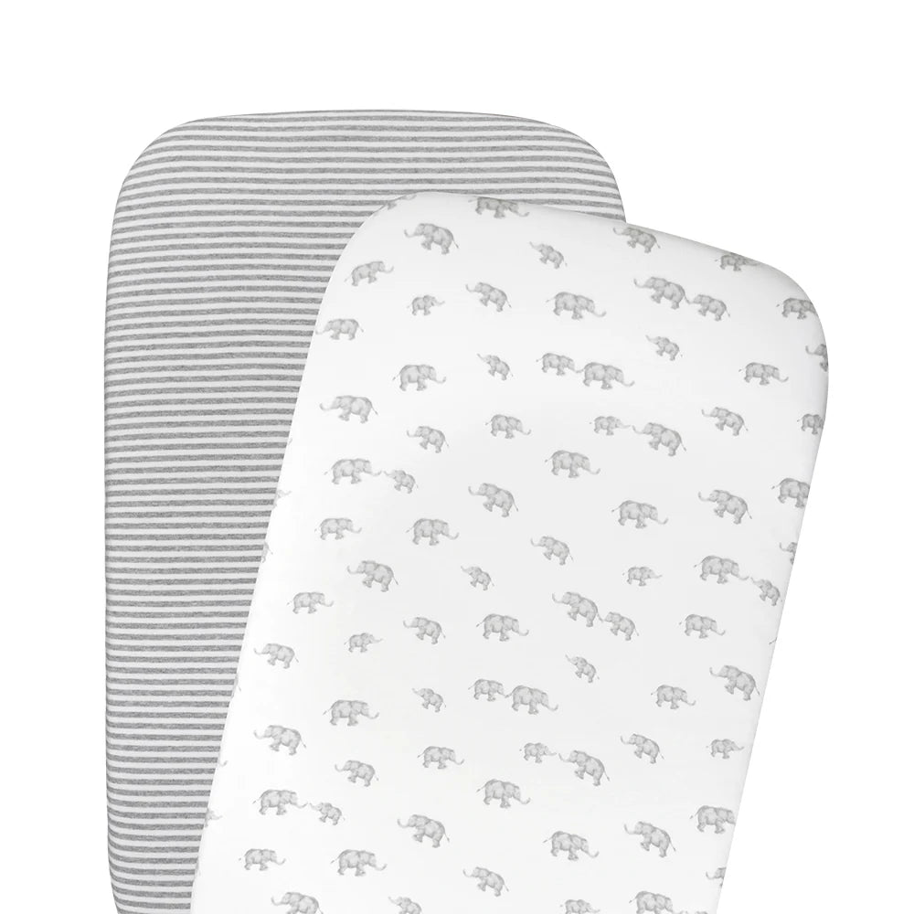 Living Textiles 2 Pack Bedside Bassinet Fitted Sheet - Watercolour Elephant