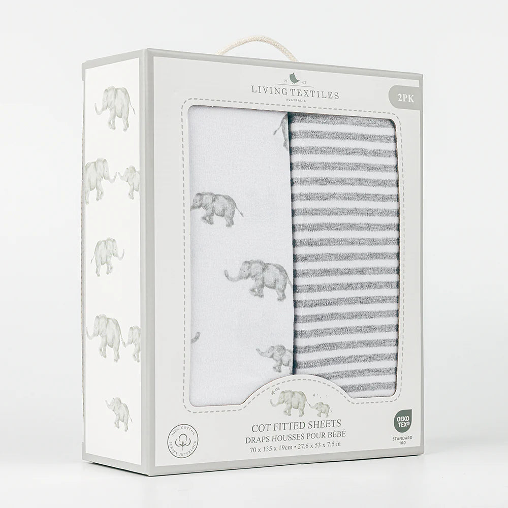 Living Textiles 2 Pack Jersey Cot Fitted Sheet - Elephant