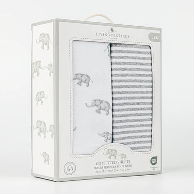 Living Textiles 2 Pack Jersey Cot Fitted Sheet - Elephant