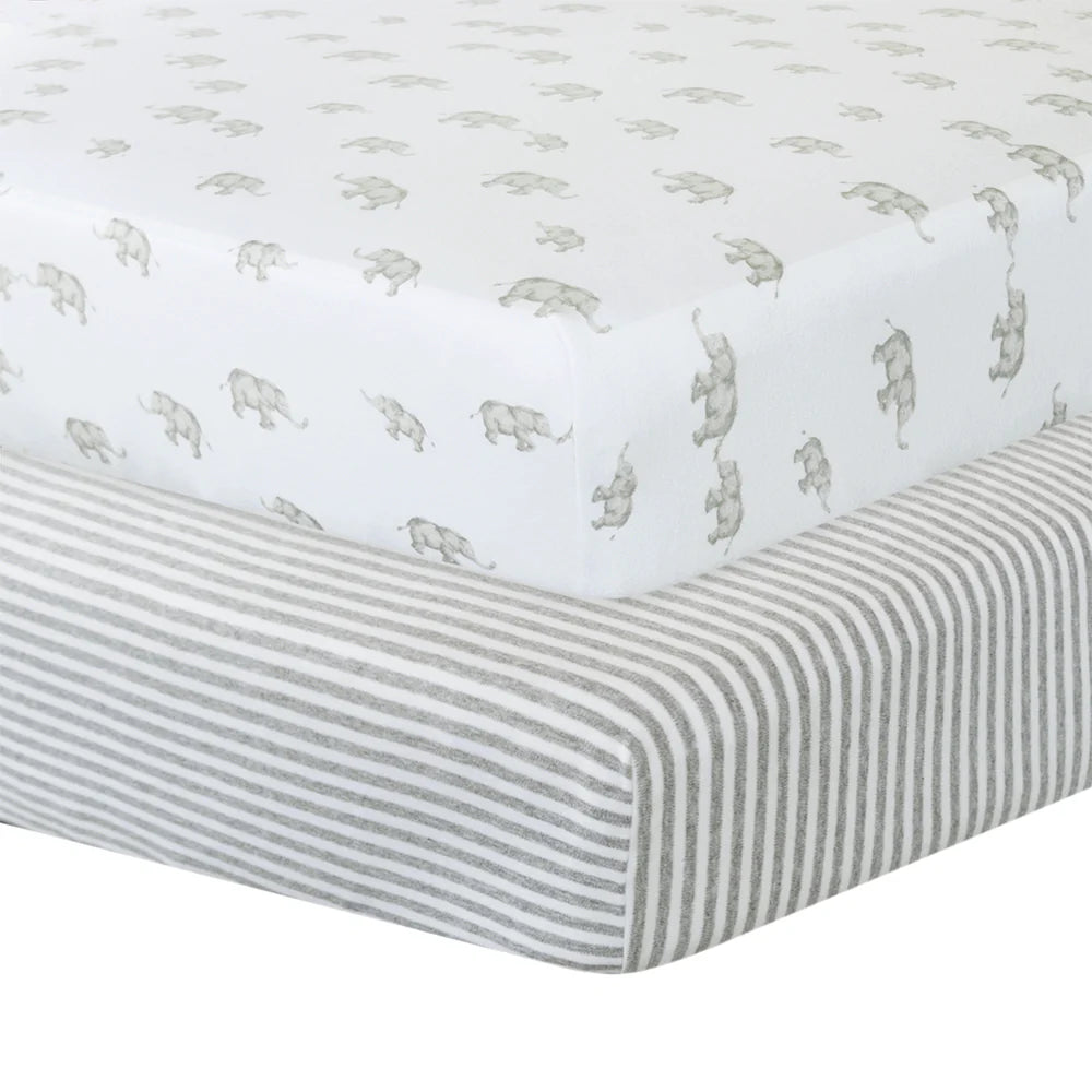 Living Textiles 2 Pack Jersey Cot Fitted Sheet - Elephant