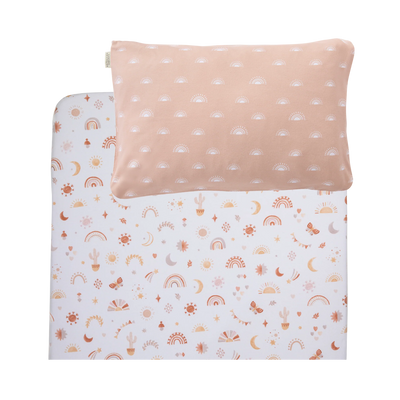 Living Textiles Organic Port-a-Cot Fitted Sheet & Pillowcase Set - Bohemian Bliss