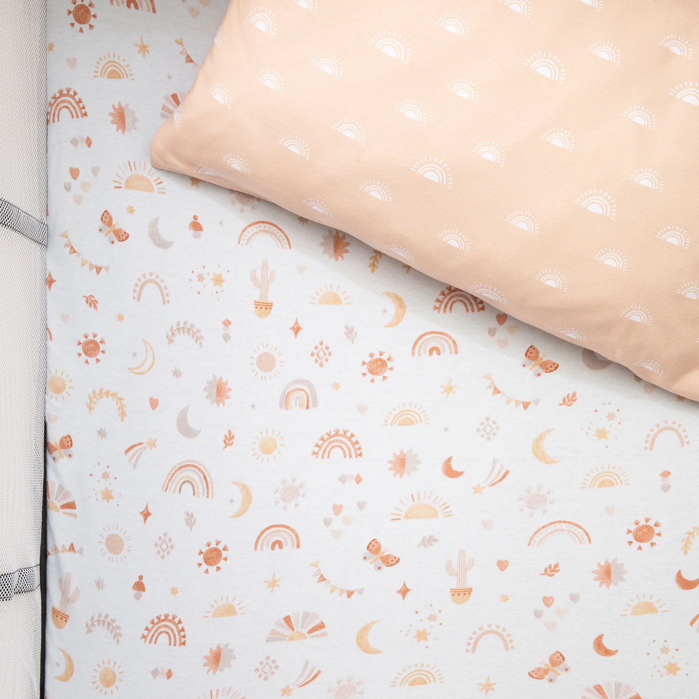 Living Textiles Organic Port-a-Cot Fitted Sheet & Pillowcase Set - Bohemian Bliss