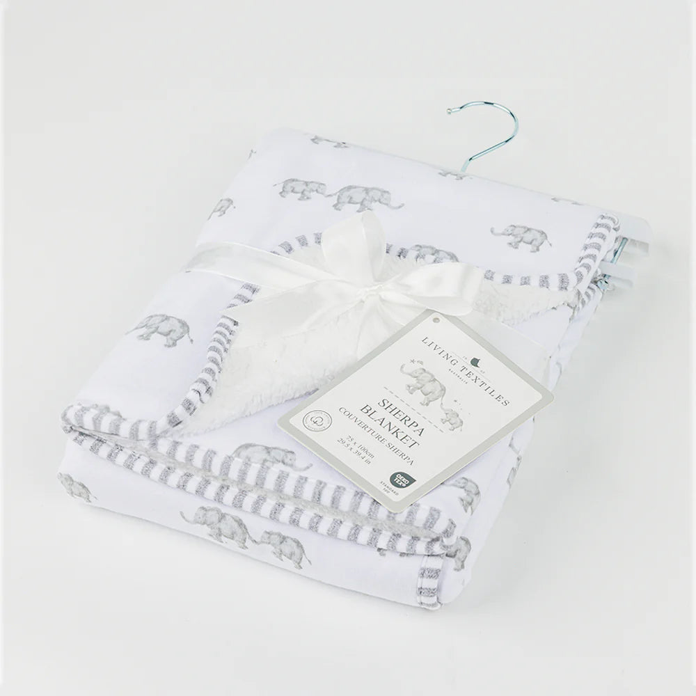 Living Textiles Jersey/Sherpa Pram Blanket - Watercolour Elephant