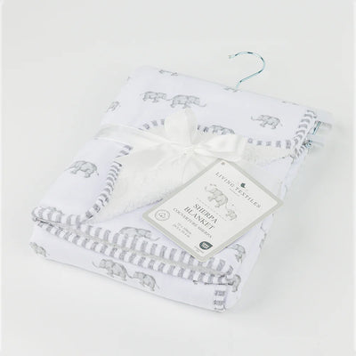 Living Textiles Jersey/Sherpa Pram Blanket - Watercolour Elephant