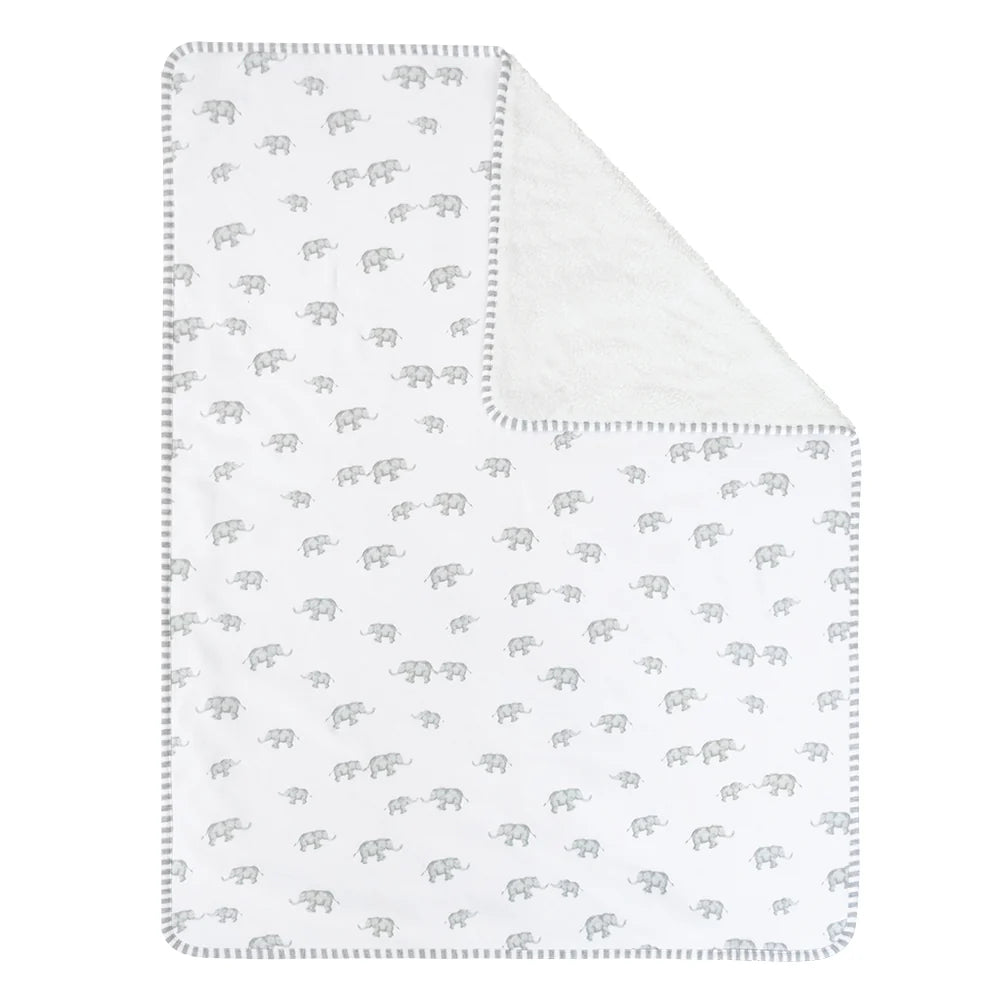 Living Textiles Jersey/Sherpa Pram Blanket - Watercolour Elephant
