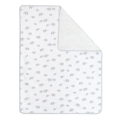 Living Textiles Jersey/Sherpa Pram Blanket - Watercolour Elephant