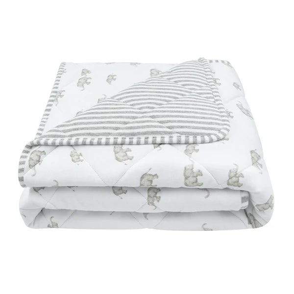 Living Textiles Reversible Cot Comforter - Grey Elephant/Stripes