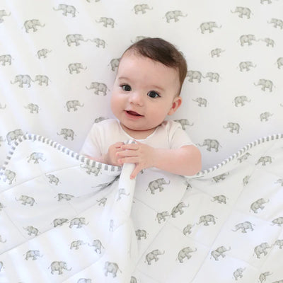 Living Textiles Reversible Cot Comforter - Grey Elephant/Stripes