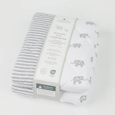 Living Textiles Reversible Cot Comforter - Grey Elephant/Stripes
