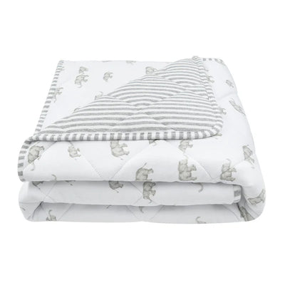 Living Textiles Reversible Cot Comforter - Grey Elephant/Stripes