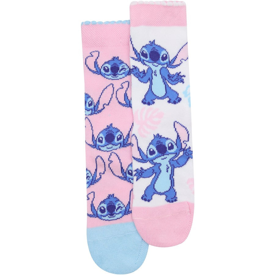 Rio Disney Kids Lilo & Stitch Crew Socks 2 Pack - Pink & White