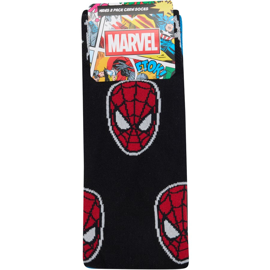 Rio Mens Spider-Man Crew Socks 2 Pack - Black & Blue