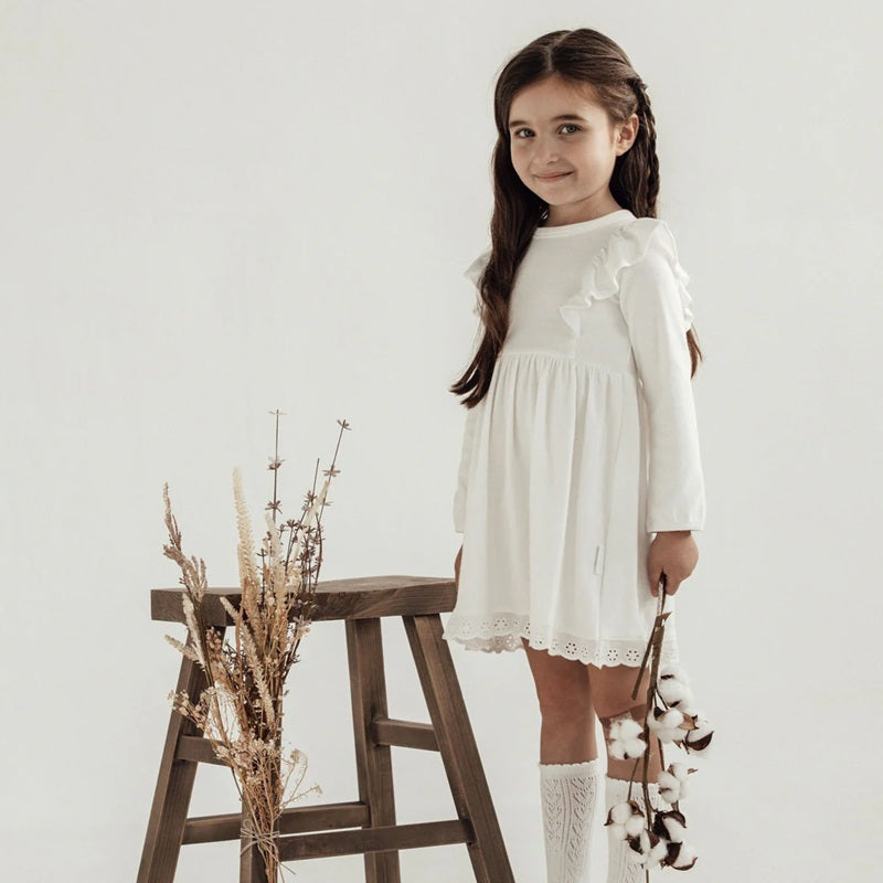 Aster & Oak Snow Rib Ruffle Dress - Snow