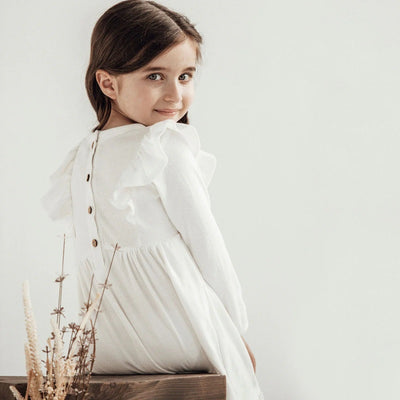 Aster & Oak Snow Rib Ruffle Dress - Snow