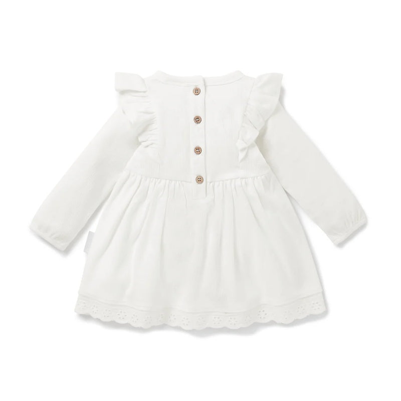 Aster & Oak Snow Rib Ruffle Dress - Snow