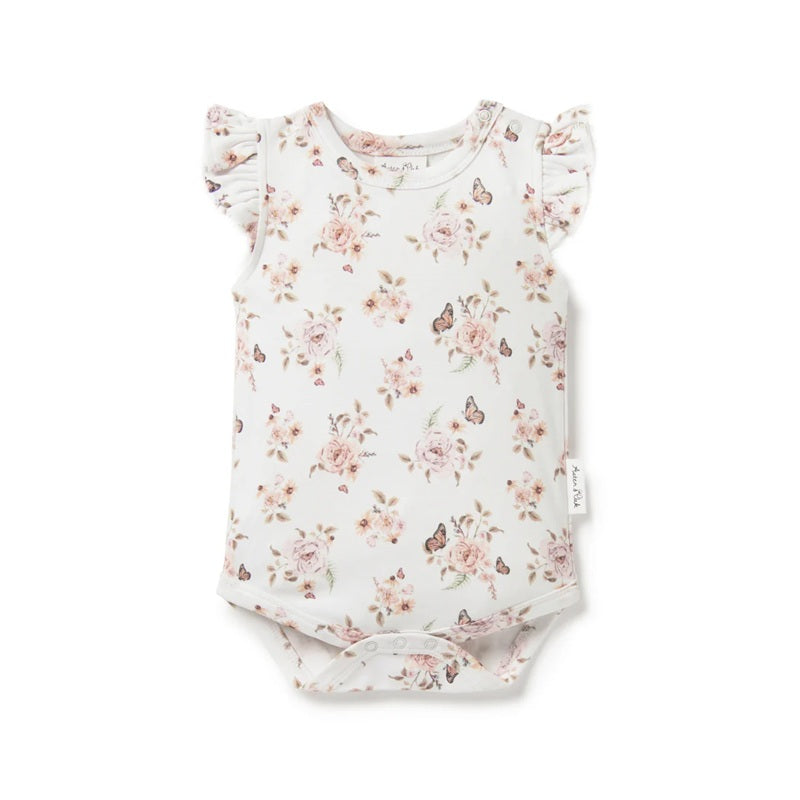 Aster & Oak Butterfly Garden Lace Onesie - White