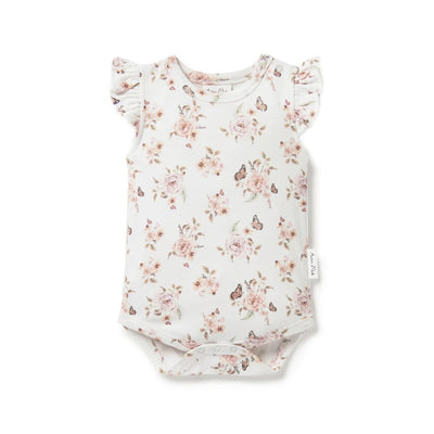 Aster & Oak Butterfly Garden Lace Onesie - White