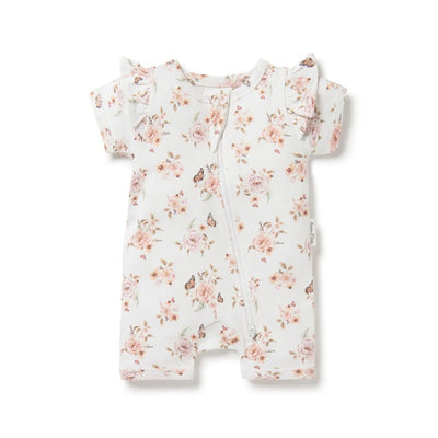 Aster & Oak Butterfly Garden Zip Romper - White