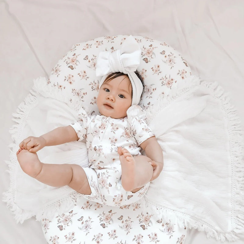 Aster & Oak Butterfly Garden Zip Romper - White