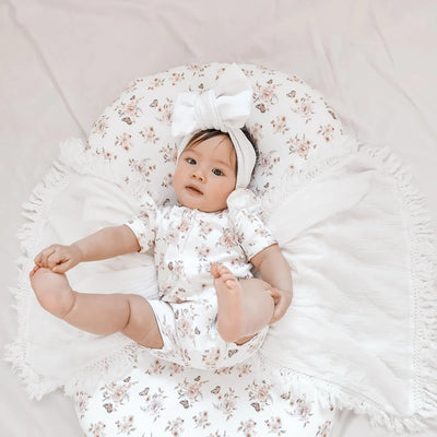 Aster & Oak Butterfly Garden Zip Romper - White