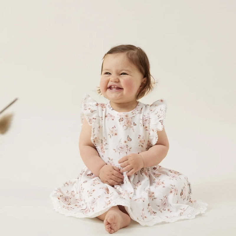 Aster & Oak Butterfly Ruffle Dress - White
