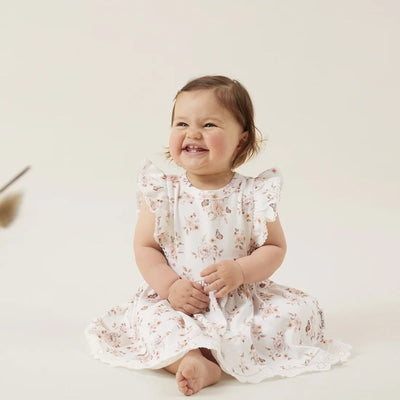Aster & Oak Butterfly Ruffle Dress - White