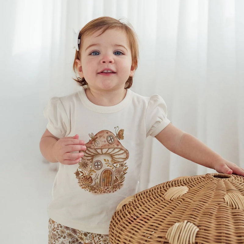 Aster & Oak Mushroom House Print Top - Natural