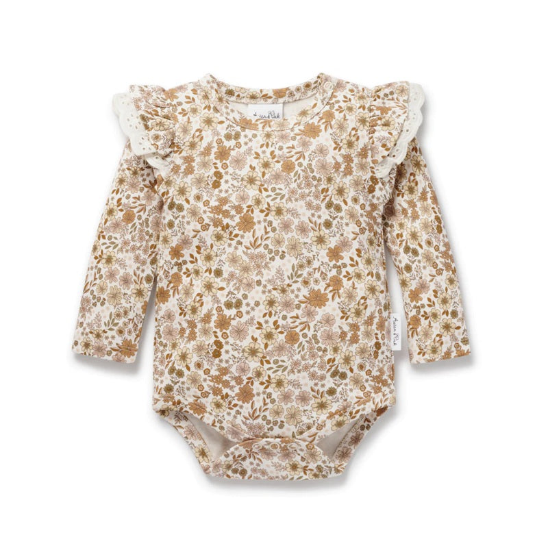 Aster & Oak Bailey Floral Flutter Onesie - Natural