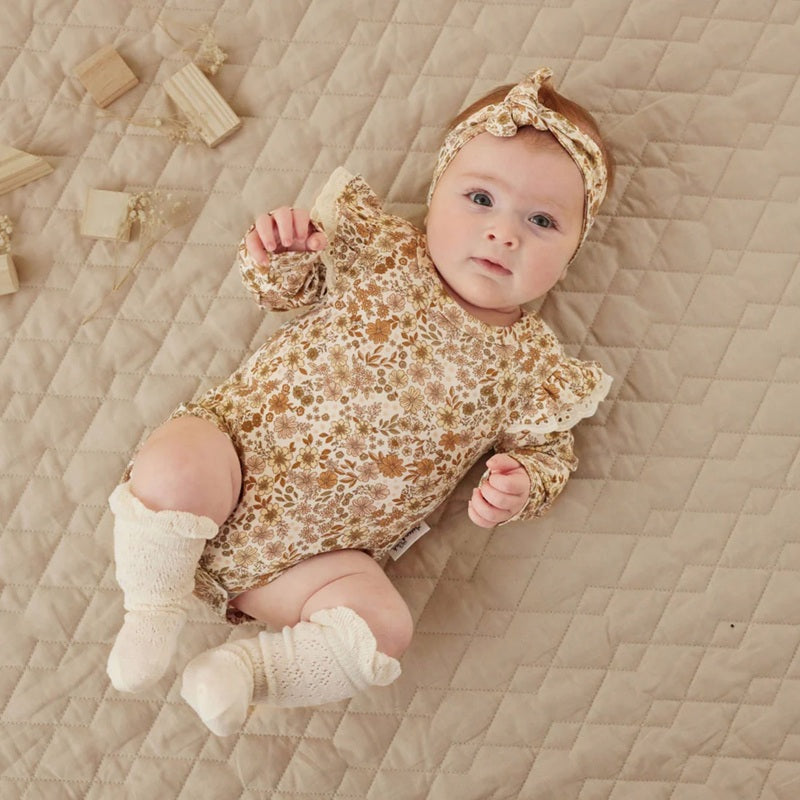 Aster & Oak Bailey Floral Flutter Onesie - Natural