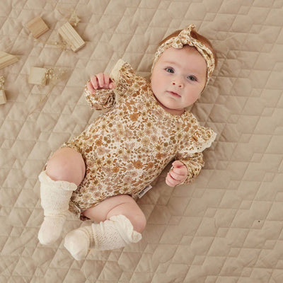 Aster & Oak Bailey Floral Flutter Onesie - Natural