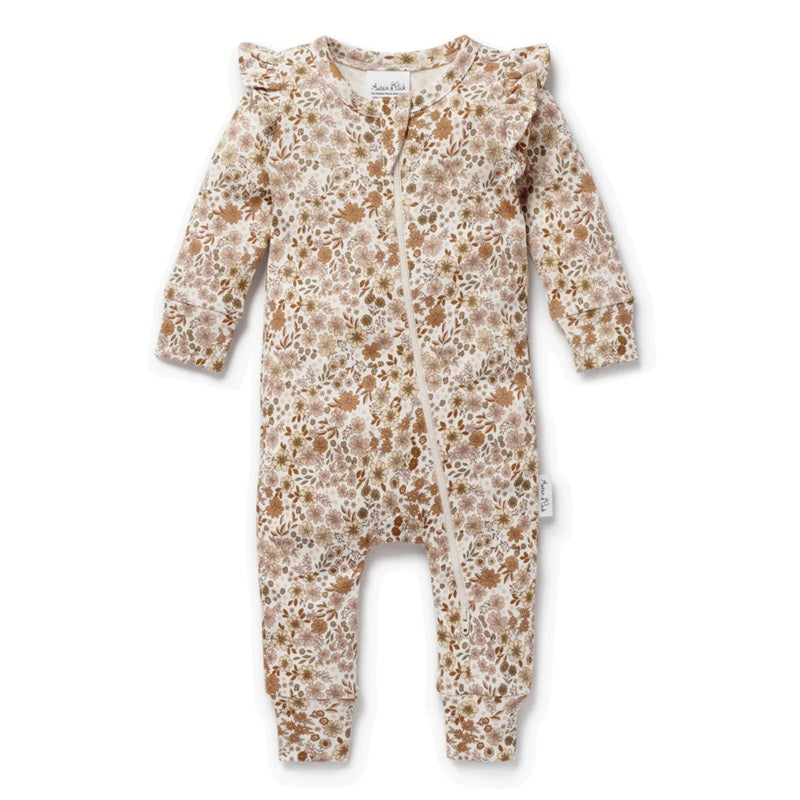 Aster & Oak Bailey Floral Zip Romper - Natural