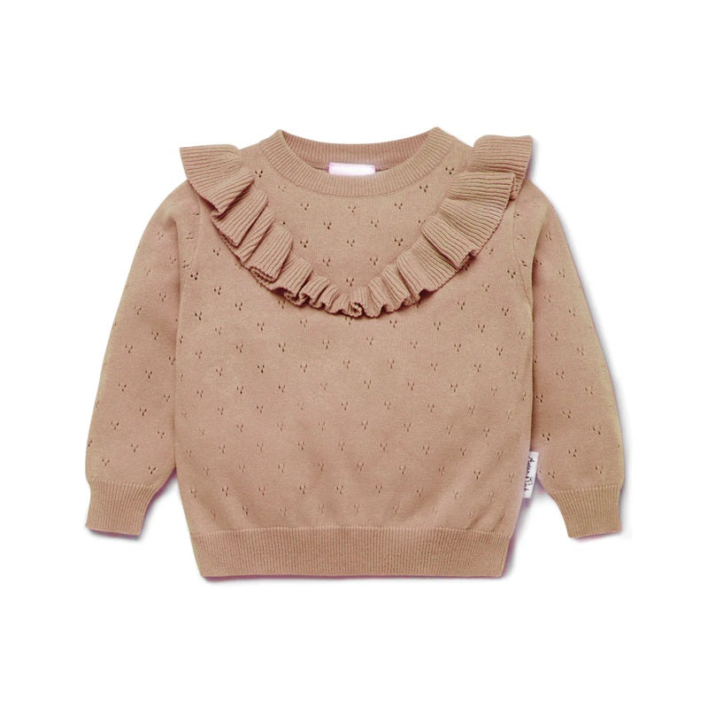 Aster & Oak Cocoa Ruffle Knit Jumper - Cocoa