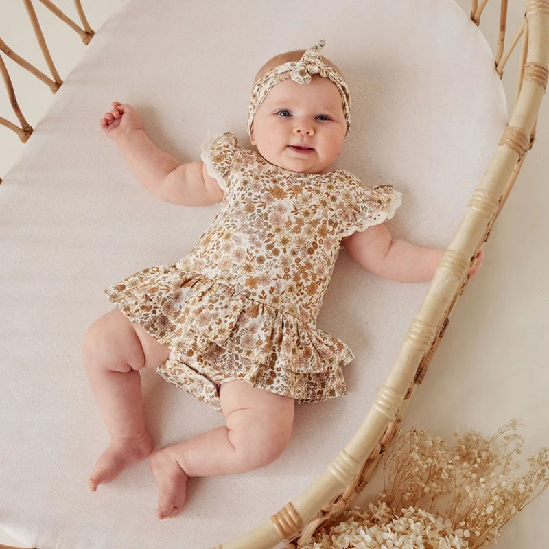 Aster & Oak Bailey Floral Dress Onesie - Natural
