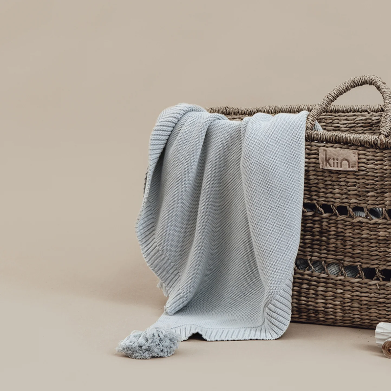 Aster & Oak Chunky Knit Blanket - Blue Marle