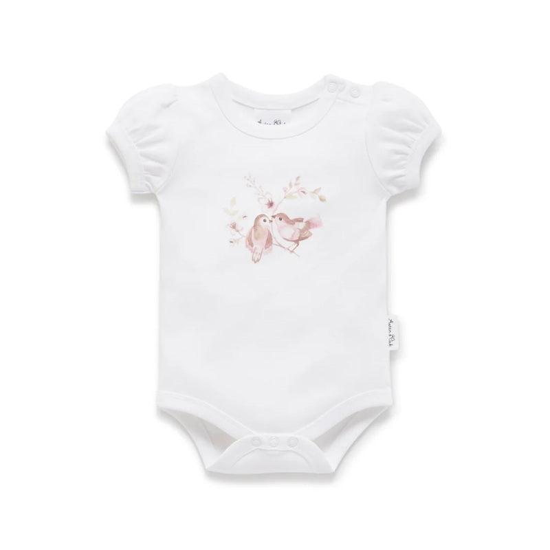 Aster & Oak Blossom Print Puff Onesie - White