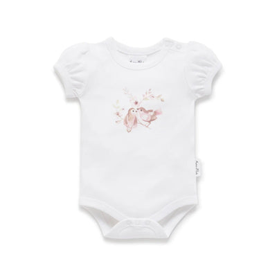 Aster & Oak Blossom Print Puff Onesie - White