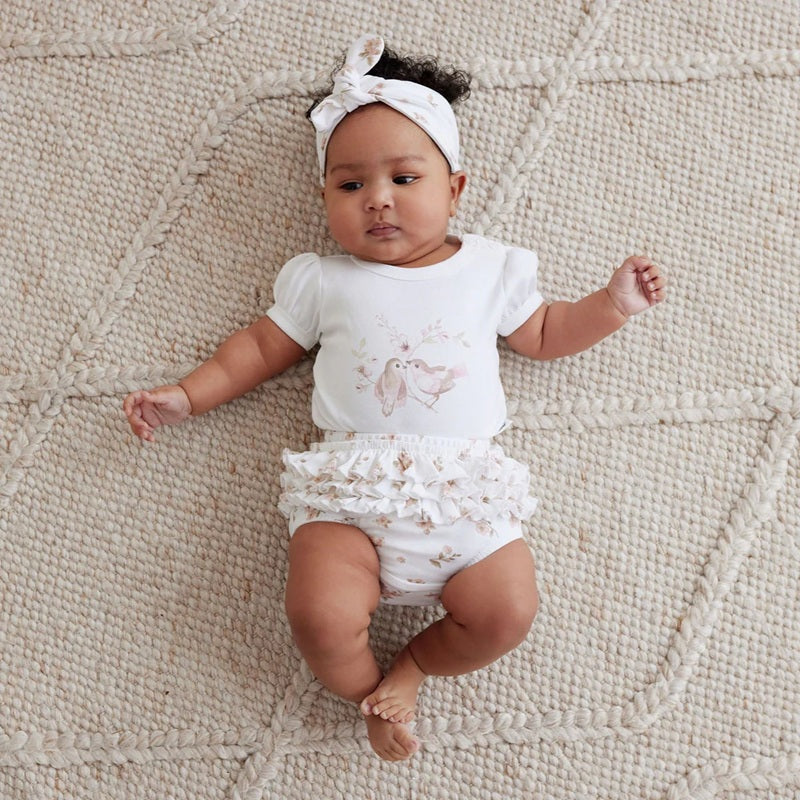 Aster & Oak Blossom Print Puff Onesie - White