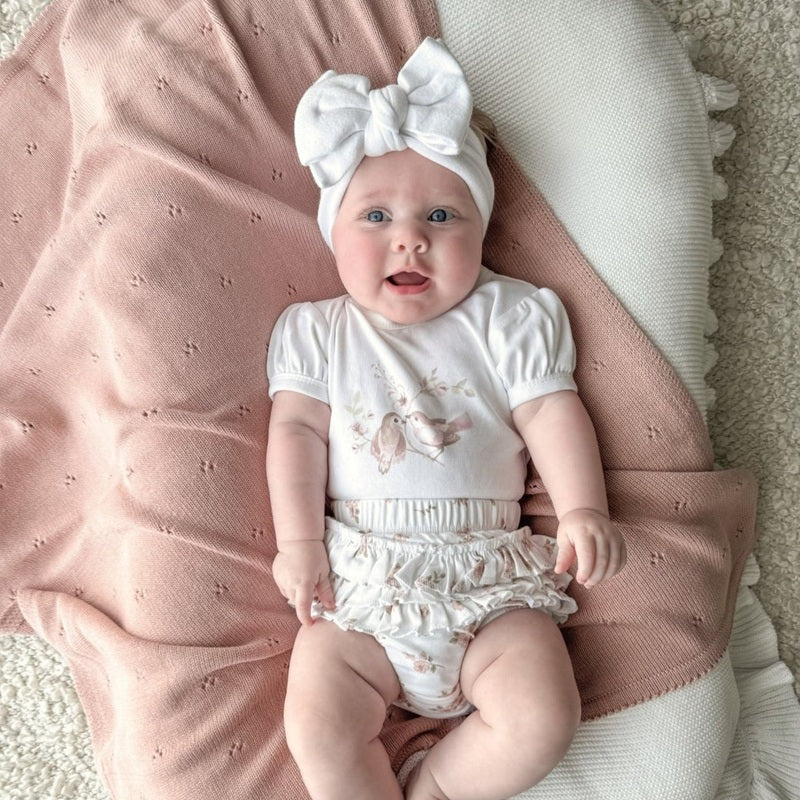 Aster & Oak Blossom Print Puff Onesie - White