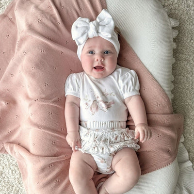 Aster & Oak Blossom Print Puff Onesie - White