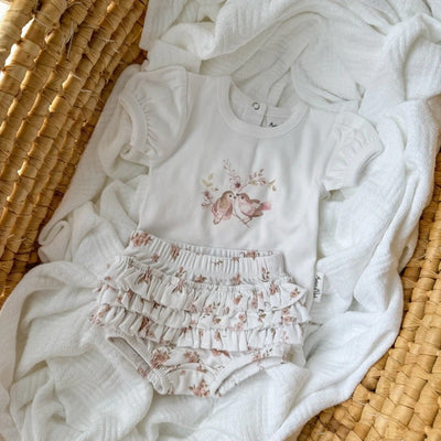 Aster & Oak Blossom Print Puff Onesie - White
