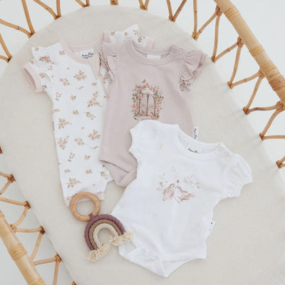 Aster & Oak Blossom Print Puff Onesie - White