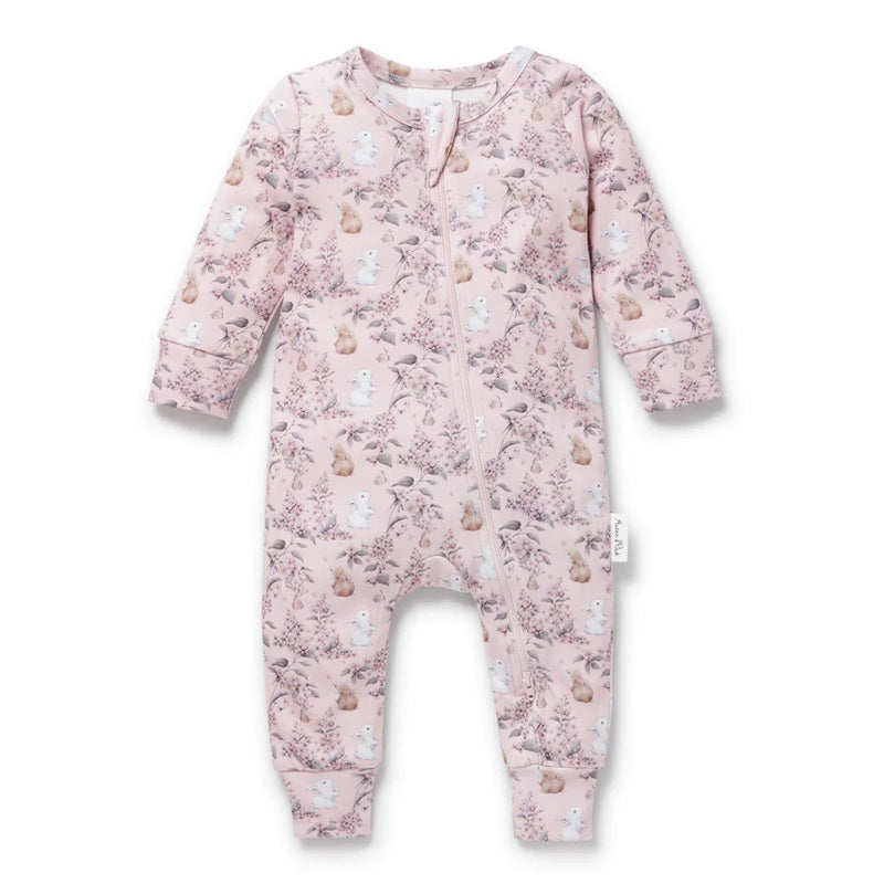 Aster & Oak Bunny Friends Zip Romper - Pink