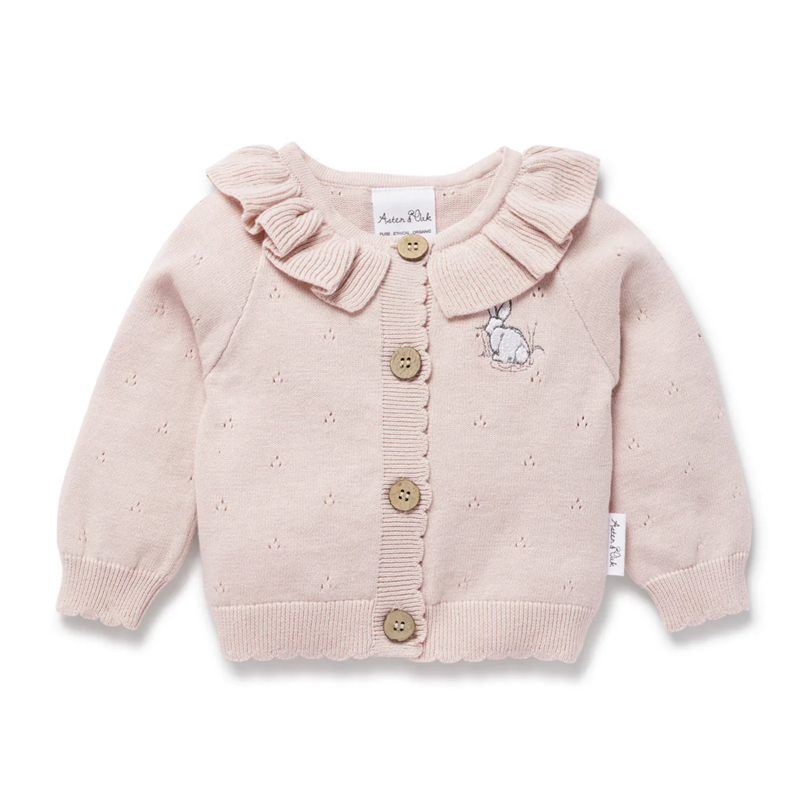 Aster & Oak Bunny Pointelle Knit Cardigan - Pink